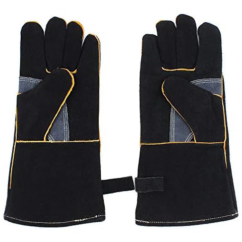 ShawFly Heat and Fire Resistant Gloves Welding Gloves for Fireplace, Stove, Oven, Grill, Welding, BBQ, Pot Holder, Animal Handling, Cowhide Leather protective Gloves 14inches Cover