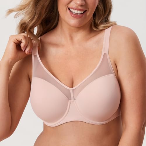 Image of DELIMIRA Women's Full Coverage Bras Underwire Lightly Padded Plus Size Supportive Tshirt Sheer Bra