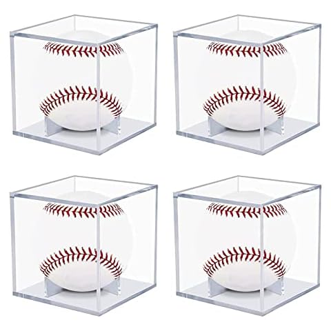 Shalwinn Baseball Display Case, 4 Pack, UV Protected Acrylic Clear Display Case, Cube Baseball Holder Square Box Autograph Memorabilia Ball Display Cases, 8cm x 8cm x 8cm Cover