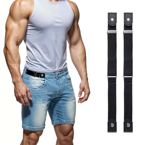 2 Pcs No Buckle Elastic Belt For Men, 1.3 Inch Invisible Elastic Belt, Wide Side Comfortable Universal Buckleless Belts for Jeans Pants Unisex (Black)