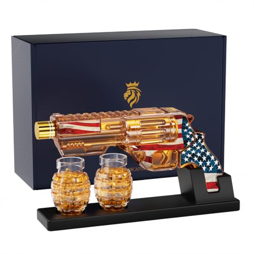 Image of Fathers Birthday Gifts for Men Dad, Kollea Flag Whiskey Decanter Sets with Grenade Glasses, Anniversary Present Ideas for Boyfriend, Military Retirement, Funny Men Cave Decor, Vodka Liquor Dispenser
