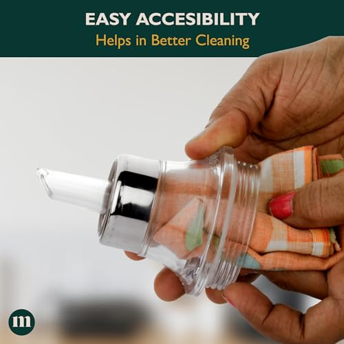 MARU Stainless Steel Oil Dispenser 1 Litre with Handle Set of 2, Removable Nozzle for Easy Pouring & Cleaning Oil Container, Leak-Proof Bottle with Airtight Lid Cap, Perfect for Every Kitchen Cooking.