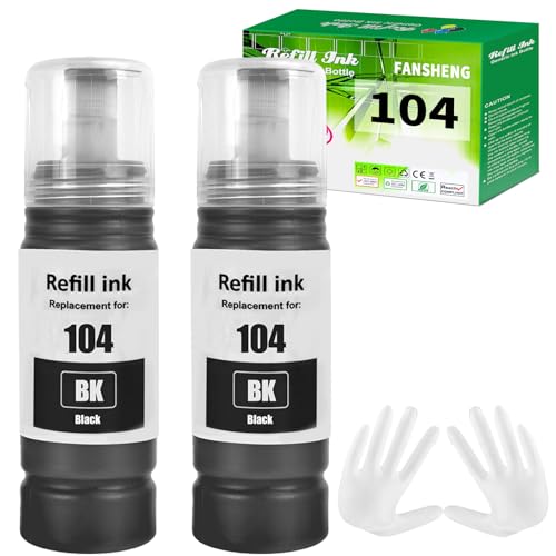 FANSHENG 104 Tinte kompatibel mit epson 104 Tintenfehlflaschen für ecotank ET-2876 ET-2870 ET-4800 ET-1810 ET-2862 ET-4810 ET-2865 ET-2871 ET-2861 ET-2875 ET-2815 ET-2825 ET-2864 ET-2860 (Schwarz x 2)