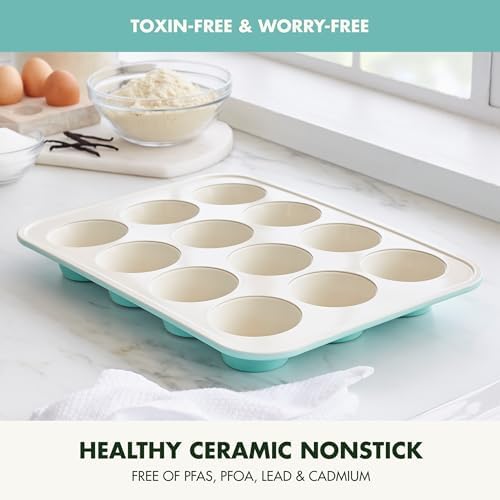 GreenPan Bakewell 12-Cup Muffin Pan, Healthy Ceramic Nonstick Bakeware, PFAS-Free Cupcake Mold, Durable Baking Tray, Versatile Kitchen Essentials, Easy Clean Ovenware, Black - Thumbnail 2