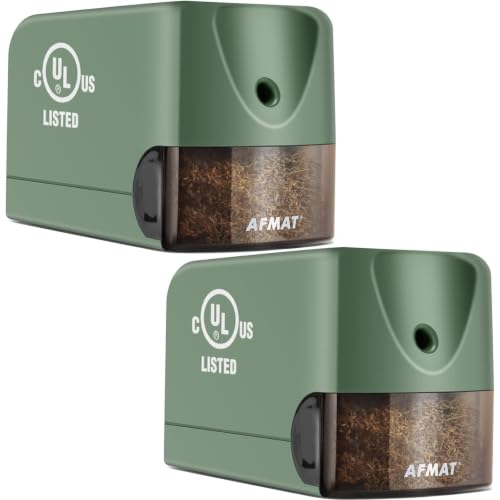 AFMAT 2 Pack Electric Pencil Sharpener PS105, Heavy Duty Pencil Sharpener for Classroom, 6.5-8mm No.2/Colored Pencils, UL Listed, 10,000+ Sharpenings for Home, Office, School