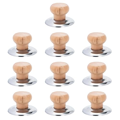 FUNOMOCYA 10 Piezas Tapa de Olla de Madera Inoxidable Agarradores Anticalor para Ollas de Accesorios de Cocina Prácticos y