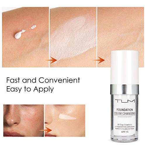 New TLM Flawless Colour Changing Warm Skin Tone Foundation, Naturally Blends Moisturizing foundation makeup, Long Lasting Waterproof Lightweight Liquid Foundation SPF 15 for Face Makeup