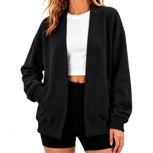 Womens Open Front Sweatshirt Cardigan Long Sleeve Casual Jacket with Pocket - image 1