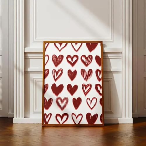 Affiche Mur de cœurs sur toile rouge pour créer un salon cocooning chic