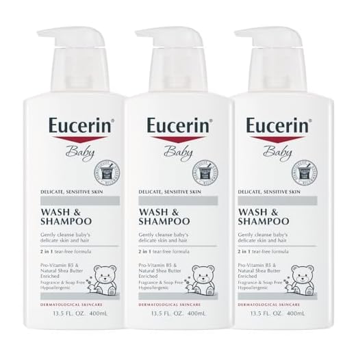 Eucerin Baby Unscented Baby Shampoo and Body Wash, Hypoallergenic, Tear Free Shampoo and Wash with Pro-Vitamin B5 and Shea Butter, 13.5 Fl Oz Bottle 3 pack