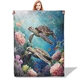 Plistiz Sea Turtle Pattern Throw Blanket 50'x60', Ocean Lover Blankets for Living Room Decor, Soft Flannel Polyester Sea Turtle Gifts for Women Adults
