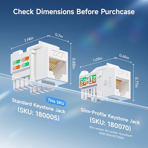 [UL Listed] Cable Matters 10-Pack Cat6 RJ45 Keystone Jack (Cat 6 / Cat6 Keystone Jack) in White