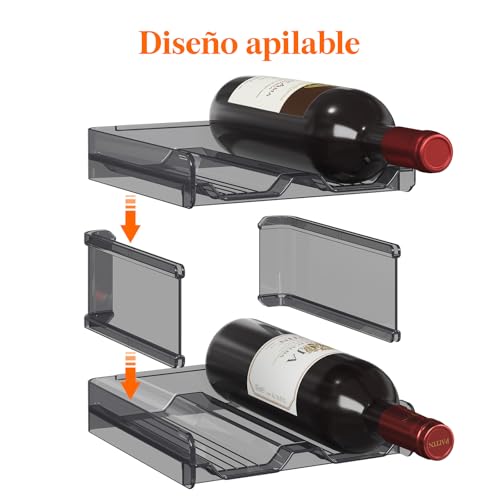 Lifewit Botellero apilable de plástico para Nevera, Armario, encimera, Soporte para Botellas de Vino, Organizador de Botellas de Agua para Nevera, despensa, Capacidad para 8 Botellas, Negro - imagen 2