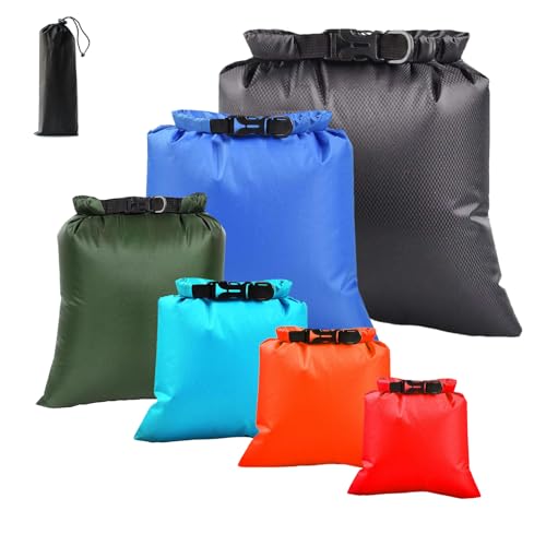 Set de 6 bolsas secas impermeables para natación y playa, resistentes al agua, livianas con cierre enrollable, bolsas de tamaños múltiples para deportes acuáticos y esenciales de playa miniatura 1