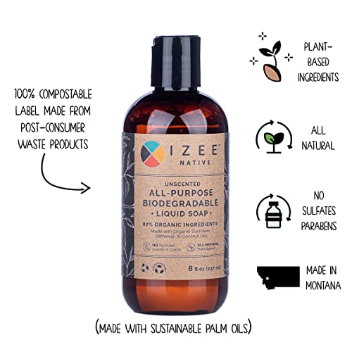 Izee Native IZ:850020753260 Biodegradable All-Purpose Liquid Castile Soap 8Oz Liquid Biodegradable Camping Soap thumb #2