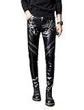 Idopy Men`s Rock Steampunk Studded PU Leather Pants Slim Fit with Rivet 33 Black