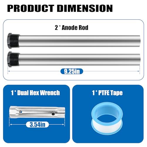 Image of 2 Pack RV Water Heater Anode Rods, 9.25 inch x 3 /4 inch NPT Magnesium RV Anode Rod Replacement for Mor-Flo and 232767 Suburban Water Heater Tanks Come with Dual Hex Wrench & Tape