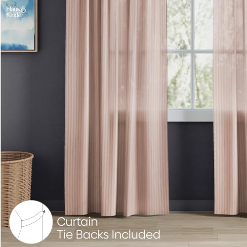 Image of haus & kinder Jacquard Sheer Door Curtains 7 Feet Long Pack of 2 Door Curtains, 7 Feet Curtains for Door, (Abstract Geometric Design, Desset Blush Ice Blue, 114x213cm)