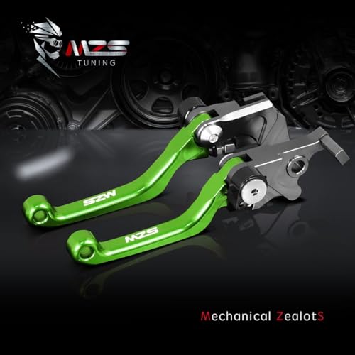 Image of MZS Dirt Bike Brake Clutch Levers, Pivot Adjustable Motorcycle Lever CNC Green Compatible with KLX450R KLR 450R 2008-2015 / WR250F 2005-2016 / WR450F 2005-2015