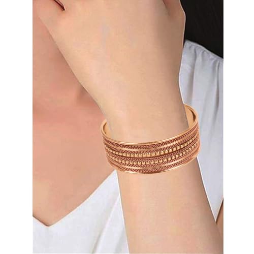 Image of Touchstone copper bracelets | gift for men women |adjustable 100% pure solid real magnetic jewelry | handmade bracelet set combo | rope braided tibetan bangles.