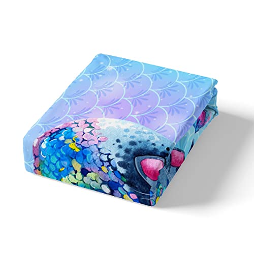Rainbow Cartoon Cat Duvet Cover Colorful Mermaid Bedding Set For Kids Boys Girls Teens Room Decor Blue Mermaid Scales Comforter Cover Set Ocean Gradient Style Bedspread Cover 2Pcs Zipper Twin Size #TOP4