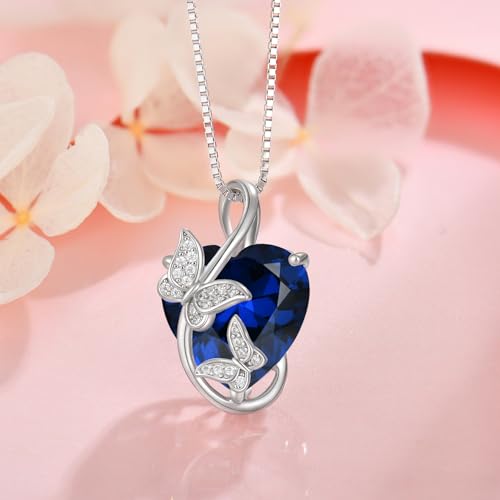 Women's Butterfly Heart Birthstone Pendant Necklaces 925 Sterling Silver 5A Cubic Zirconia Jewelry Gifts,Christmas Anniversary Birthday Gifts for Her3