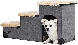 Petsfit Dog Steps Non-Slip Pet Stairs for Small Medium Dog, Dog Steps for Bed with Storage Space (Grey-L)