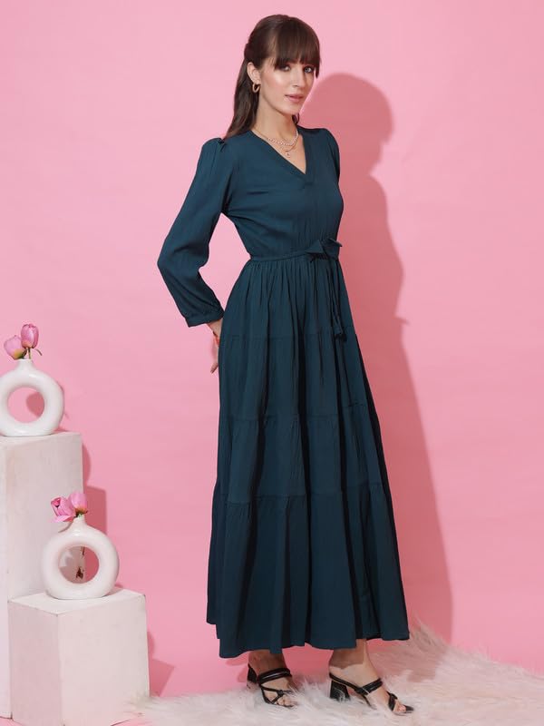 Image of Honky Tonky Women's Casual 3 /4 Sleeve Crepe Fit and Flare Dress| Comfortable Relaxed Fit Summer Party Dress