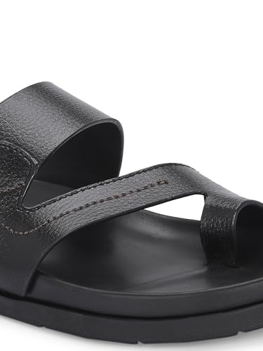 Image of San Frissco Men's Sandals with Open Toe Strap Supersoft Slip On Chappal /Perfect Fit for Summer and Rainy Season Easy to Walk Slipper /Stylish Lightweight Casual Trendy Floaters - 10 (Black)