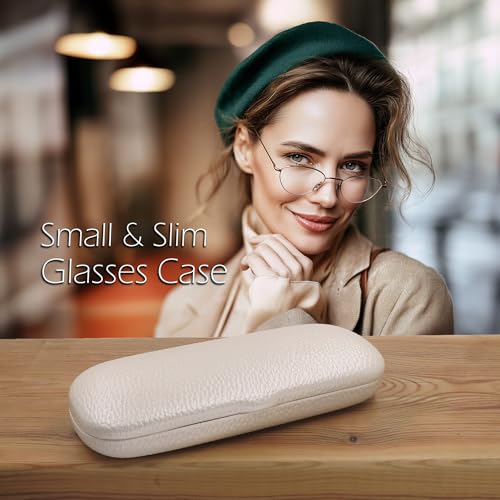 Image of Hard Small Glasses Case in Peal Distressed - thin eyeglass case readers hard shell | Slim glasses holder w /Microfiber Pouch & Cloth (S5 Pearl)