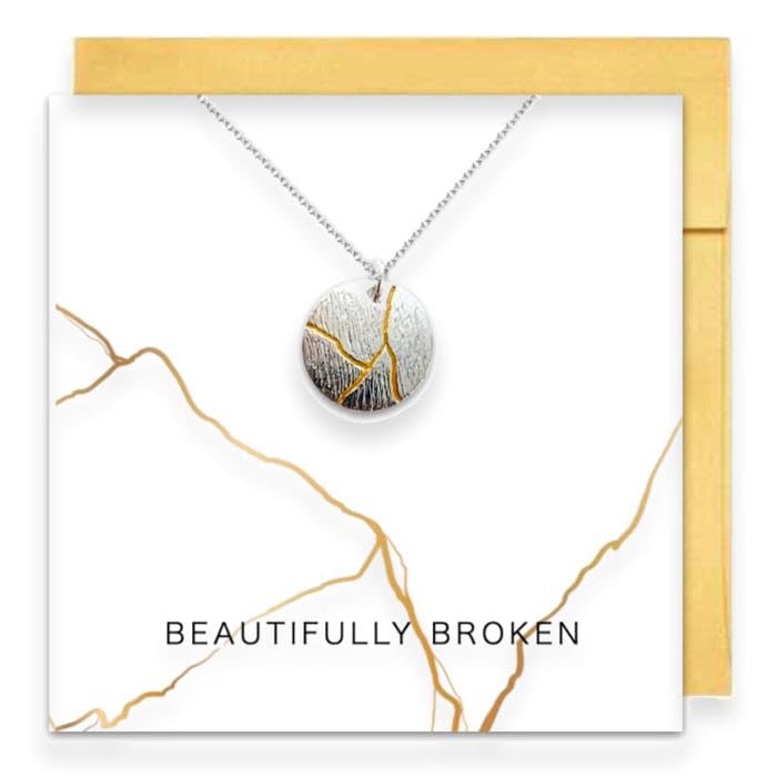 Doodle Beads Kintsugi Necklace with Card | Beautifully Broken | Gold Plated