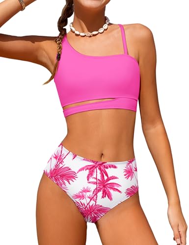 Queenstyle Girls Swimsuits Bikini Set Kids Cutout Bathing Suit Bikini Top Two Piece Girls' Swimwear