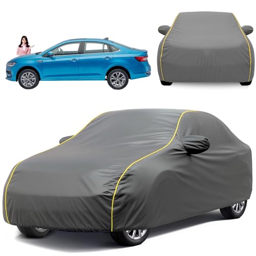 Image of Avecrew 100% Waterproof Car Cover for Skoda Slavia All Model Mirror & Antenna Pocket Triple Stitched, Dustproof Full Body Protection (Heat & UV Resistant,Grey)