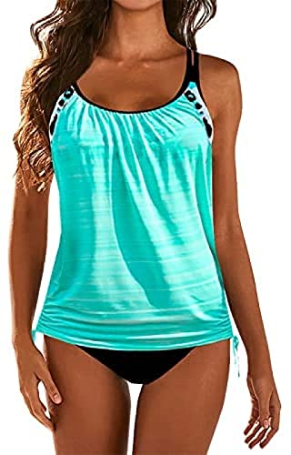 Youning Tankini Damen Bauchweg Bademode Set Zweiteilig Badeanzug Push up mit Einstellbarer Gepolstert Sport Tankinis Oberteil mit Slip Bikini Set Strand Schwimmanzug Cover