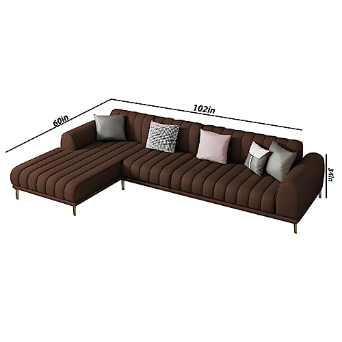 Image of Casaliving Herrick LHS 6 Seater L Shape Sofa Set with 2 Puffy for Living Room (Brown) Premium Velvet Fabric Sofa