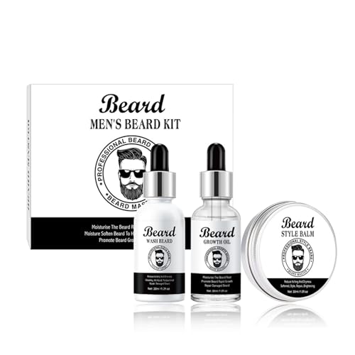 Kit Barba Hombre,Champu Barba Hombre,Cera Barba,Beard Oil,Suaviza,Alisa,Controla El Frizz Y Estimula El Crecimiento,Limpieza, HidratacióN Y Estilizado Todo En Uno,Regalo Ideal Para Hombres