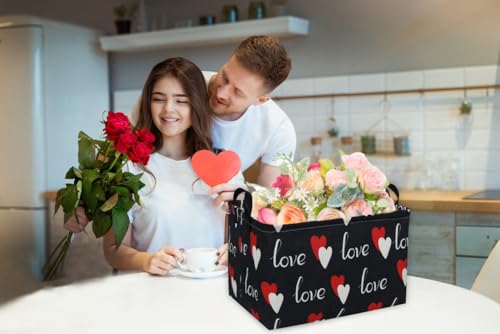 Image of Essme Rectangular Heart Basket Gift Storage Box,Heart Storage Bins Organizer with Handles for Girls Room Decor,Basket,Shelf Basket.(Black love)