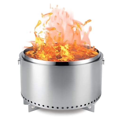 GarveeHome 20.5" Smokeless Fire Pit with Air Switch, Wood Burning Portable Stainless Steel Outdoor Firepit with Stand & Stove Hook,Removable Ash Pan, for Camping Backyard Patio Picnic