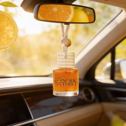 Image of Orange Car Air Freshener Hanging | Car Perfume, 8 ml | 0.27 fl oz (8 ml) | 30-Day Luxury Glass Diffuser | Orange, Lemon & Creamy Vanilla | Long-Lasting Citrus Scent