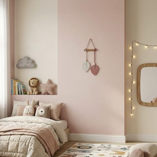 Image of AdFashionble Boho Macrame Wall Hanging Leaf Decor for Home, Living Room & Bedroom | Cotton Thread Art with Wooden Rod | Minimalist Handmade Wall Decoration | Aesthetic Nordic Wall Art for Home, Office & Gift Purpose Lenght- 58 cm Width- 15 cm (DUSTYPINK & OFFWHITE)