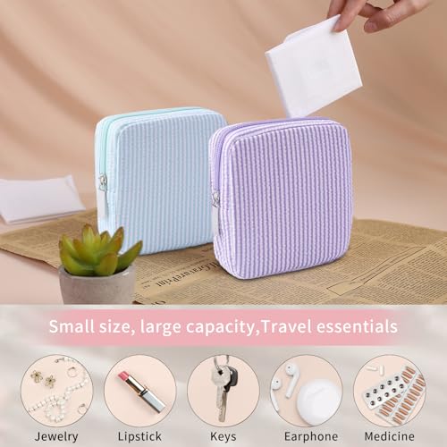Image of Period Bag for Teen Girls | Striped Sanitary Napkin Storage Bag | Cute Pads Pouch for Period | Menstrual Pouch for Pads, Tampons, Menstrual Cups & Panty Liners | Perfect for Travel & Daily Use