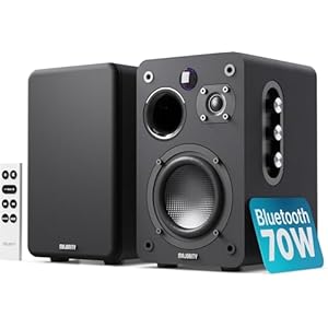 Majority D70X Enceinte Active Amplifiée | 70W Enceinte PC Bluetooth 5.3 | Double Cônes de Haut-Parleurs en Fibre de Carbone Enceintes Bibliotheques | Enceinte Monitoring Studio avec HDMI Arc (Noir)