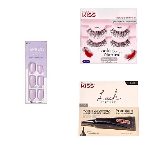 KISS imPress Picture Purplect Gel Nail Kit, Lightweight & Comfortable Eyelashes, and Strip Lash Adhesive