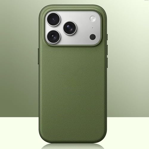Image of QHOHQ Luxury Vintage TechWoven Back Cover for iPhone 17 Pro (6.3 Inch) | Premium Woven Texture Case with Shockproof Protection | Premium Slim Fit Case with Wireless Charging Support (Green)