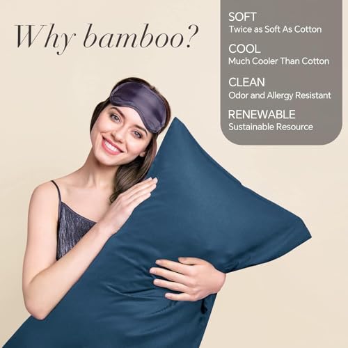 Image of BEDELITE King Pillow Cases Set of 2, Rayon Derived from Bamboo, Navy Blue | Cooling and Breathable Pillow Cover for Hot Sleepers & Night Sweats, Silky Soft Cozy, Envelope Closure, 20x36 Inches