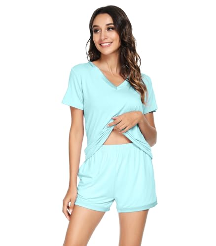 Image of WiWi Viscose from Bamboo Pajamas Set for Women Super Soft Short Sleeve Cooling Summer Plus Size Pjs Sets Sleepwear S-4X
