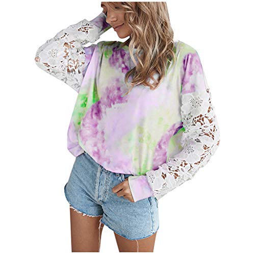 Purchase Dosoop Women Fashion Tie Dye Print Lace Long Sleeve Square Neck Casual Top Shirts Blouse Sw...