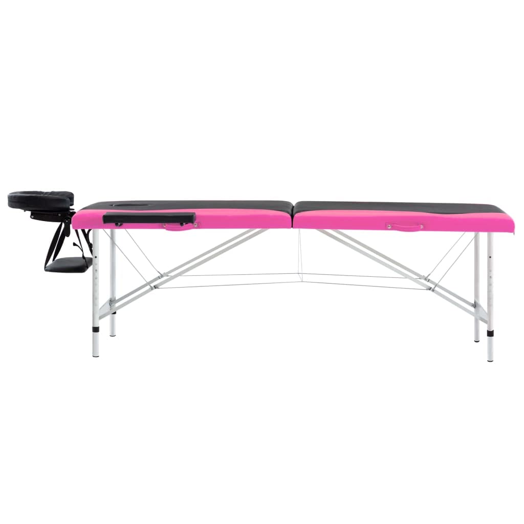 Camilla de Masaje Plegable 2 Zonas Aluminio Negro y Rosa Negro,110232