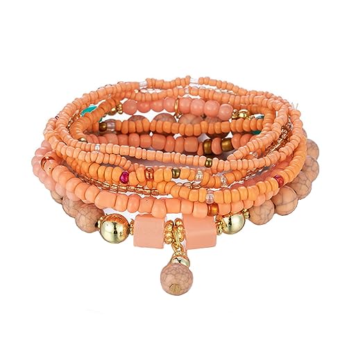Cubahop Multilayer Türkis Bead Stapelbare Bunte Armband Fantasy Armbänder Handgemachte Elastische Hand Zubehör für Frauen und Mädchen (Orange)