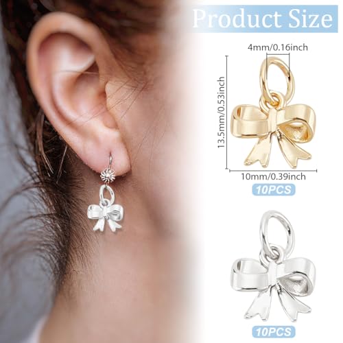 HOBBIESAY 2 Colors 20Pcs Brass Bowknot Charms Gold Silver Bow Pendants Christmas Bowknot Dangle Charms with Jump Ring for DIY Earrings Necklaces Earrings Jewelry Making - Image 2